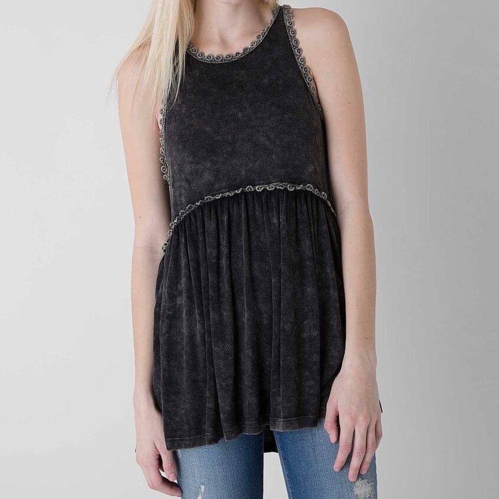 POL Washed Black Sleeveless Summer Tank Top